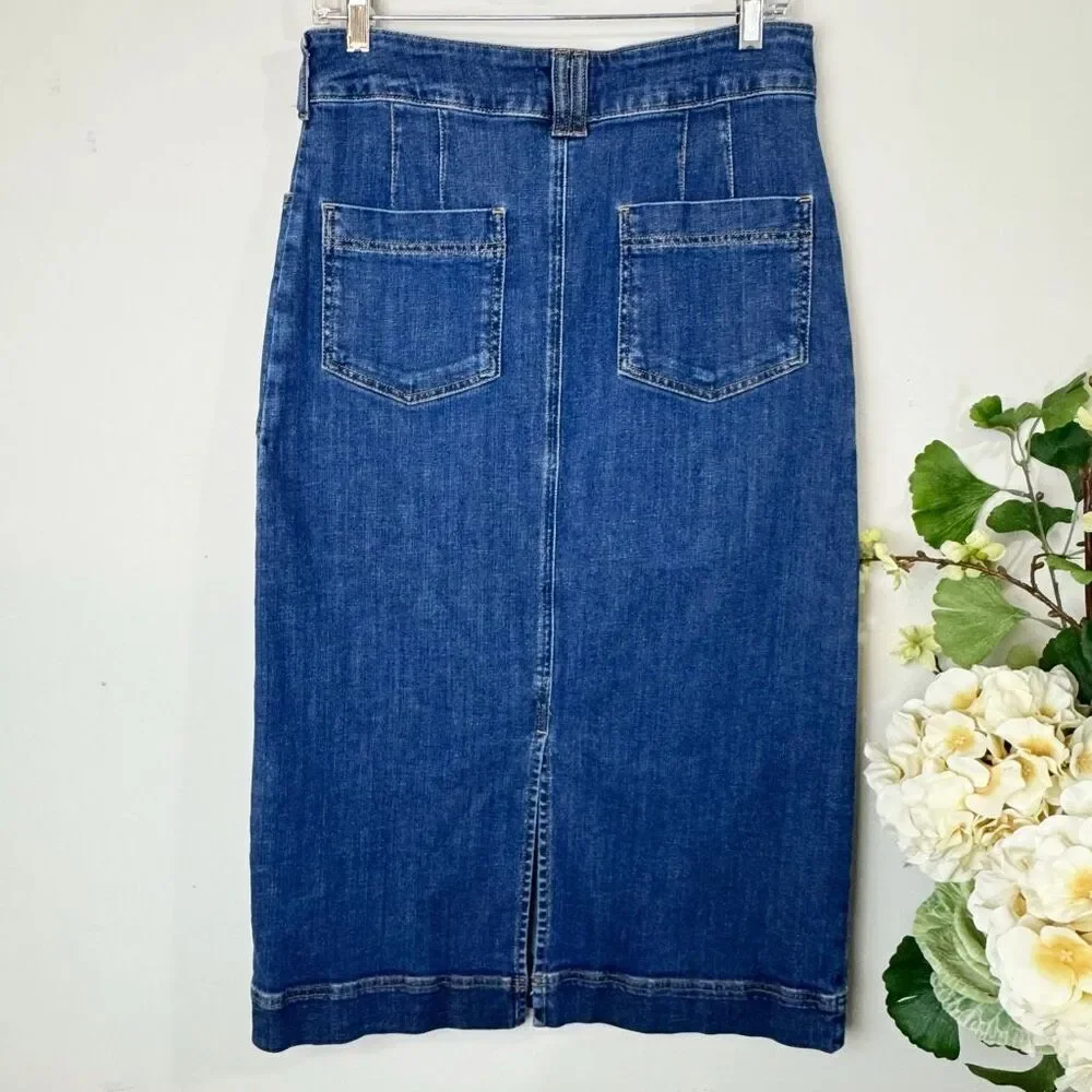 ANTHROPOLOGIE | pilcro the skipper seamed midi skirt | 6 | medium wash denim